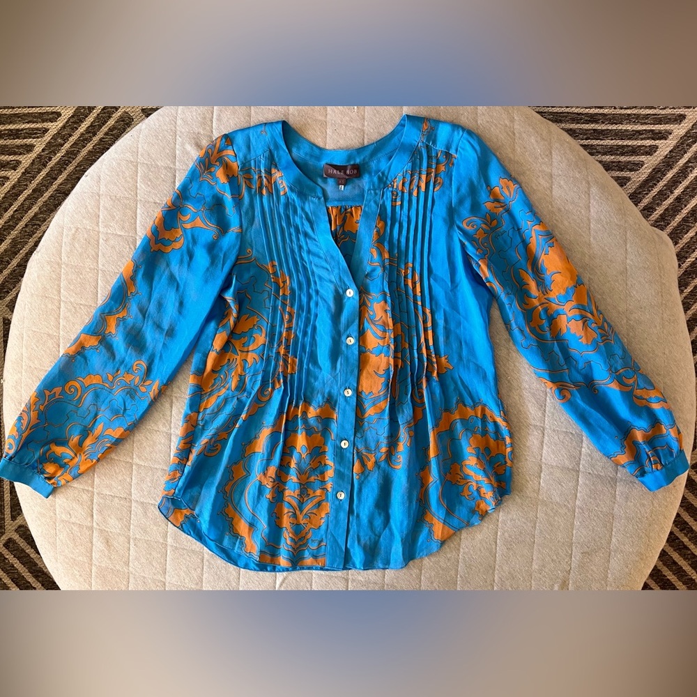 HALE BOB XS Silk Blue Orange Blouse